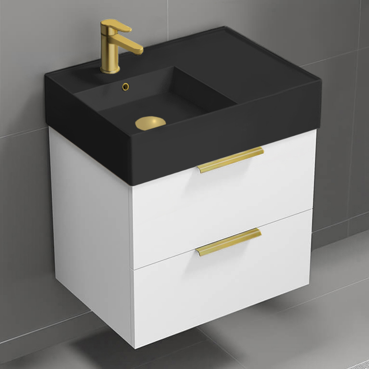 Bathroom Vanity Floating Small Bathroom Vanity, Modern, 24 Inch, Gold Handles Nameeks DERIN194